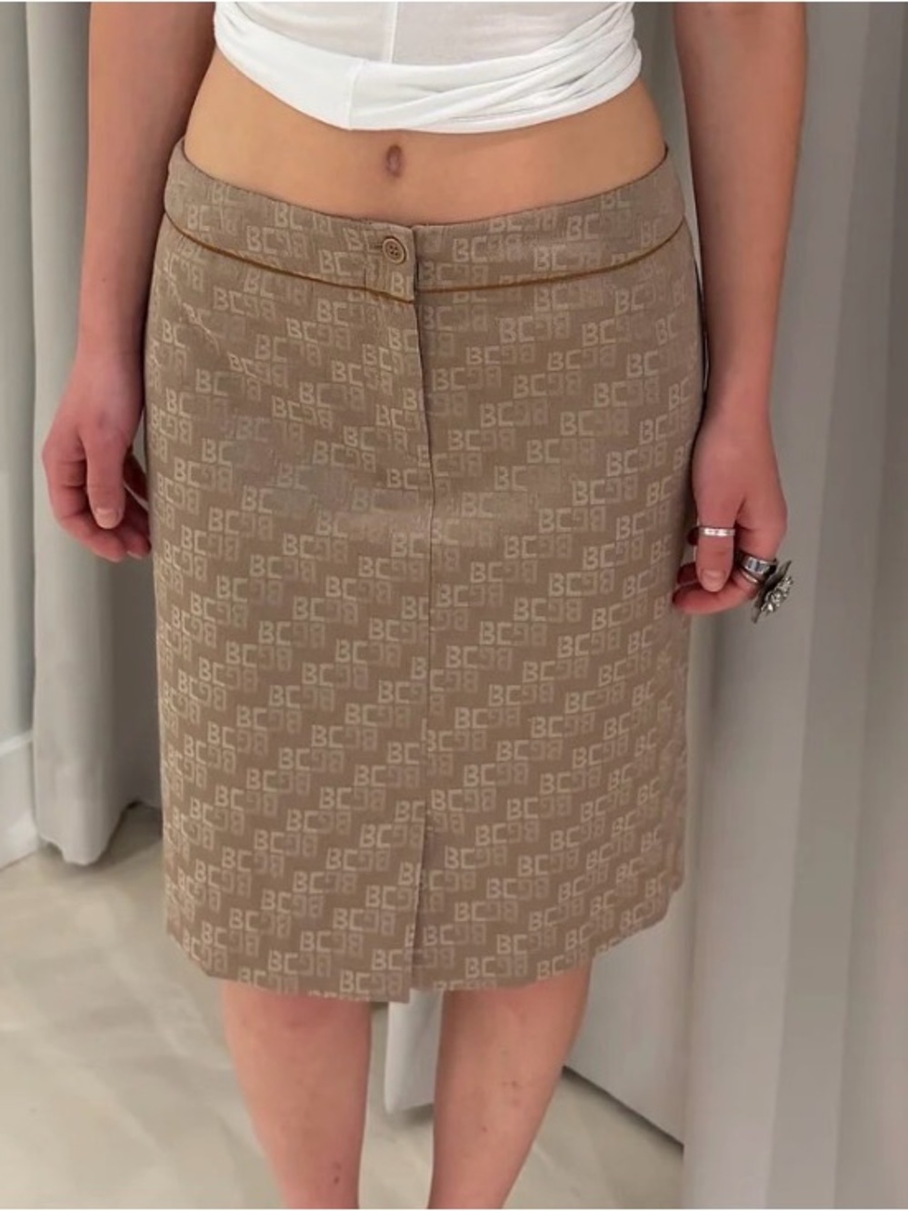 BCBG Beige Monogram Knee-Length Skirt